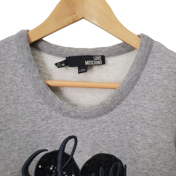 Moschino Vintage Y2K Grey Sweatshirt Dress Fleece Lined Logo Heart Sequin size 2 - Picture 2 of 12